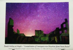 Constellation of Cassiopeia Over Rhyolite Ghost Town Ruins Notecard